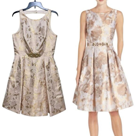 Eliza J Fit & Flare Dress Rose Gold Metallic Embellished Pearls - Picture 16 of 16